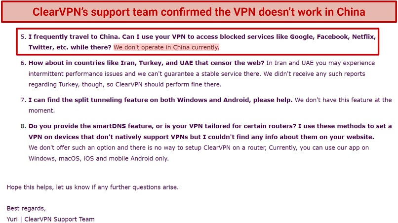 Does ClearVPN Work in China? No