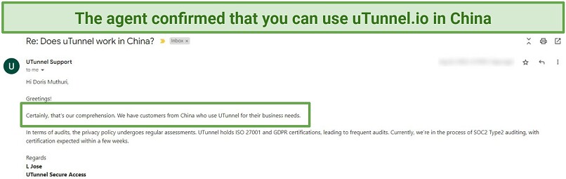 Does utunnel.io Work in China? Yes